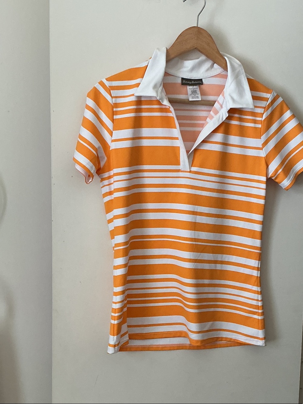 Striped Orange & White Polo Top - Women from TOMMY HAHAMA